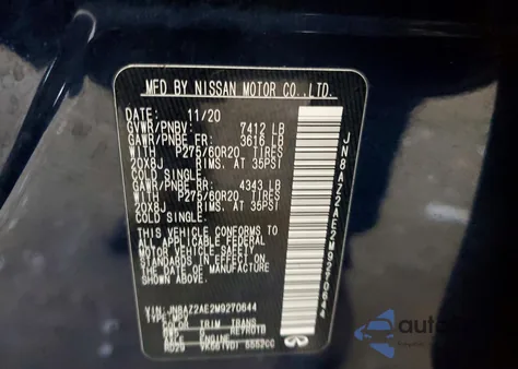 2021 Infiniti Qx80 Luxe z USA, uszkodzony, nr VIN JN8AZ2AE2M9270644